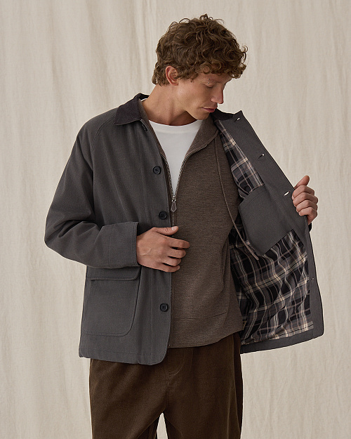 Мужская куртка с вельветовым воротником, серый