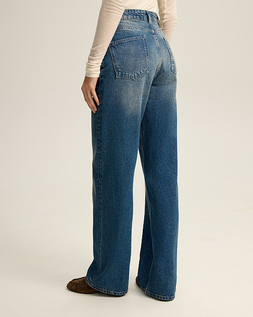 Прямые джинсы с высокой посадкой, синий