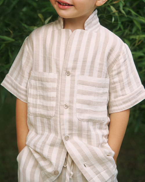 Детская рубашка в полоску Unisex из муслина, бежевый