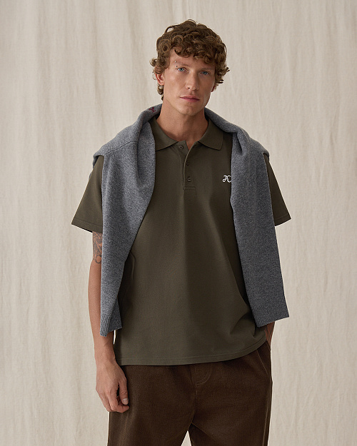 Футболка поло прямого кроя, хаки