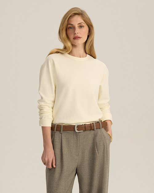 Лонгслив с цельнокроеным рукавом, молочный