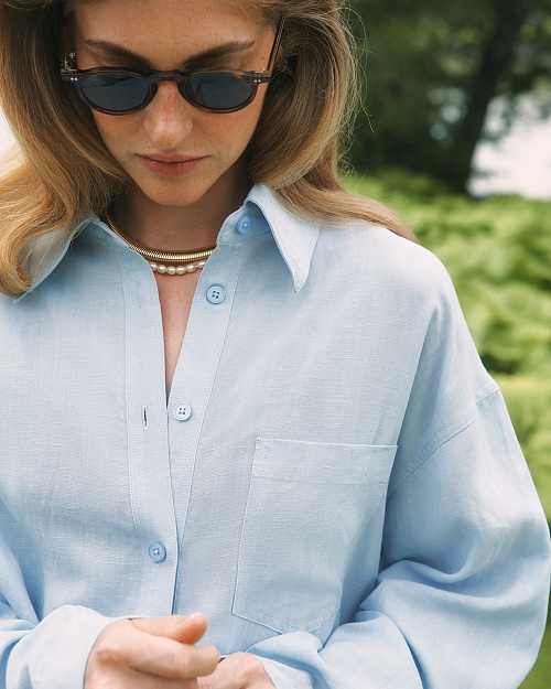 Рубашка оверсайз из тенселя и льна, небесно-голубой