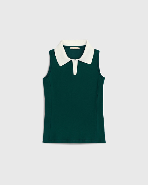 Майка с контрастным воротником поло, зеленый