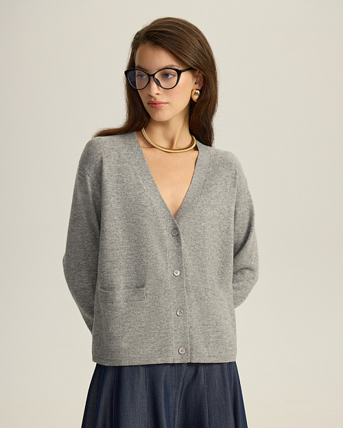 Кардиган женский, серый меланж