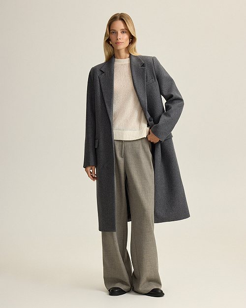 Однобортное пальто оверсайз из шерсти, серый