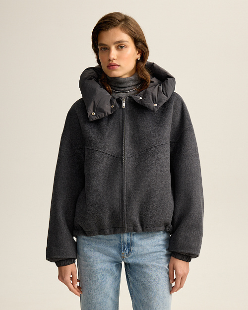 Куртка трансформер, из шерстяной пальтовой ткани, серый