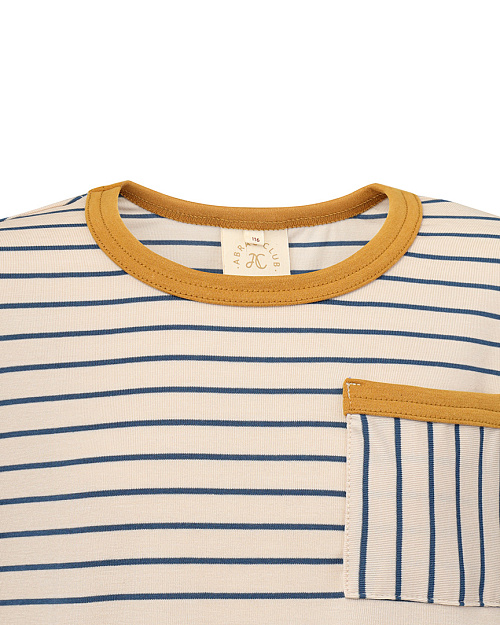 Детский лонгслив в полоску Unisex, из района, светло-бежевый, синяя полоска