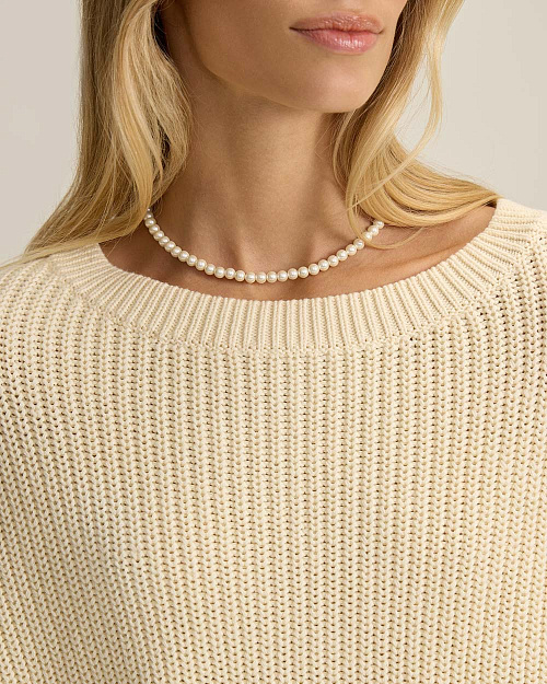 Хлопковый джемпер крупной вязки, молочный