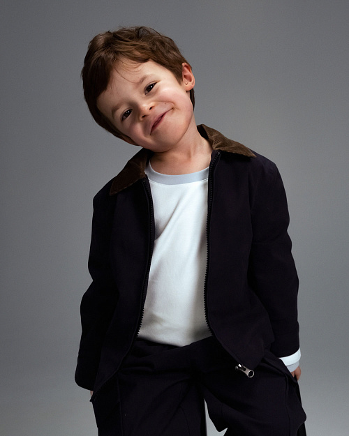 Детская хлопковая куртка Unisex с вельветовым воротником, темно-синий