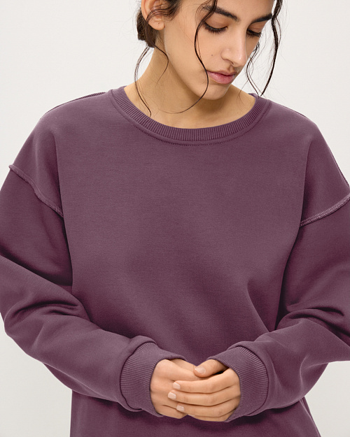 Хлопковый свитшот с открытыми швами, сливовый