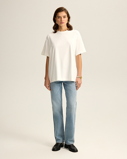 Футболка оверсайз из хлопка и спандекса, молочный