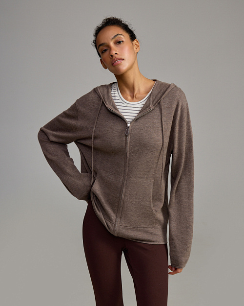 Худи Unisex на молнии, из шерстяного вязаного трикотажа, коричневый