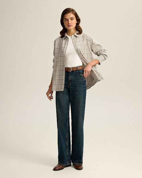 Клетчатая рубашка из плотного хлопка, бежевый