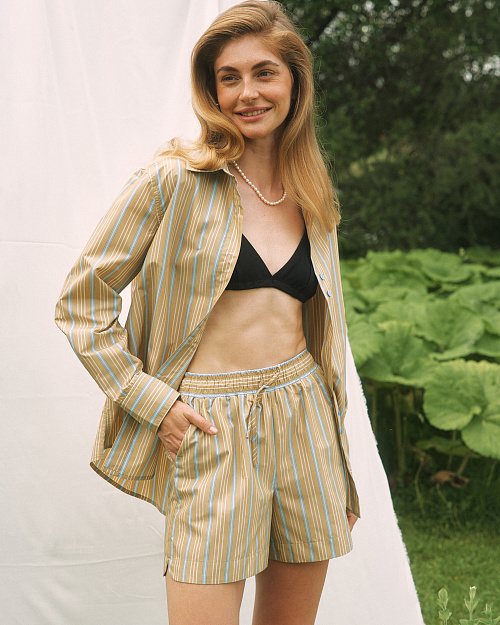 Рубашка в полоску, горчичный