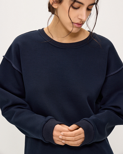 Хлопковый свитшот с открытыми швами, синий