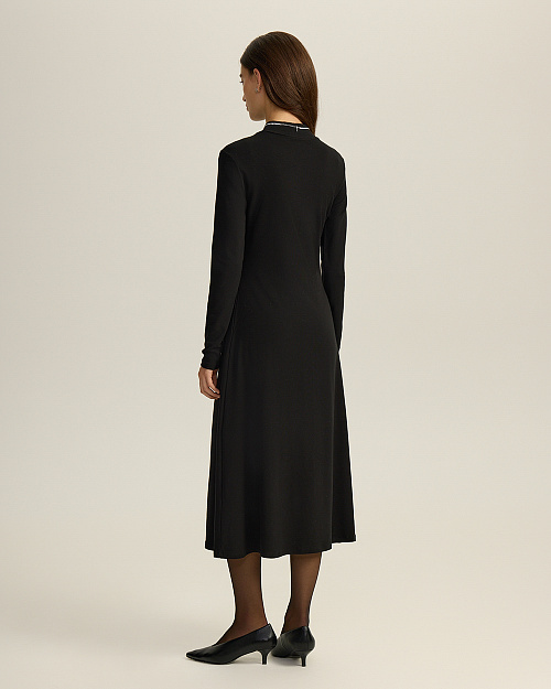 Трикотажное платье со стойкой, из тенселя с шерстью, черный
