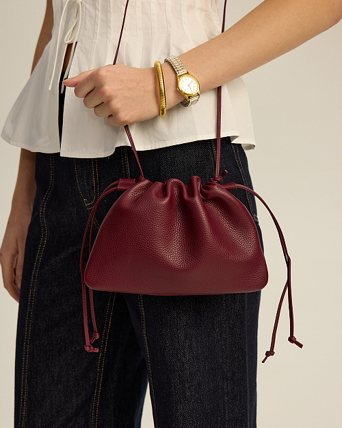 Мини-сумка из натуральной кожи, бордовый