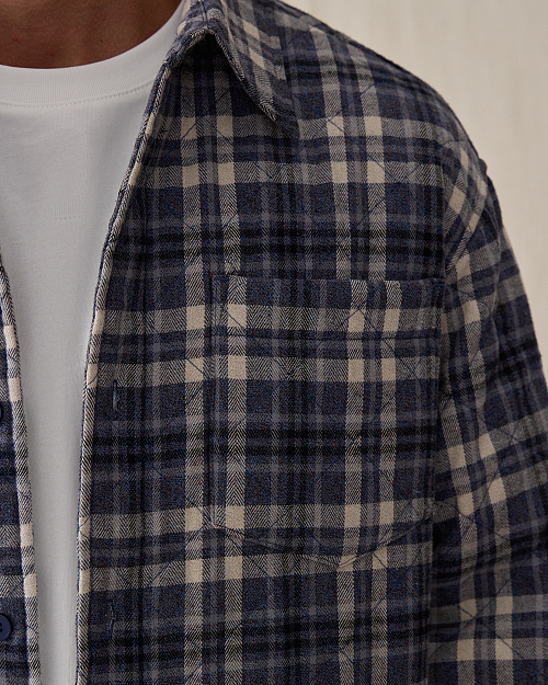 Мужская утепленная стеганая рубашка, синий