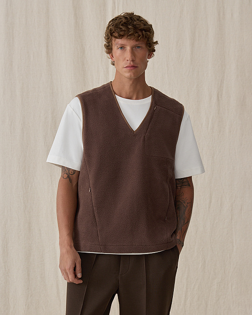 Мужской жилет из флиса шерпа, коричневый