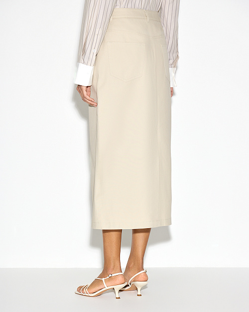 Прямая юбка из хлопкового денима, светло-бежевый