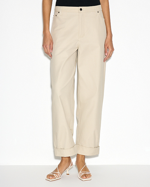 Хлопковые брюки с отворотами, бежевый