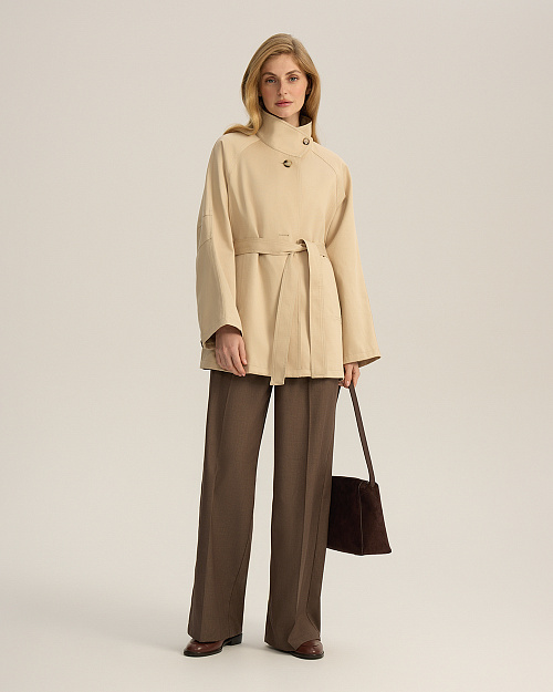 Укороченный тренч со стойкой, из лиоцелла с хлопком, бежевый