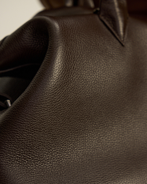 Объемная сумка из натуральной кожи, коричневый шоколадный