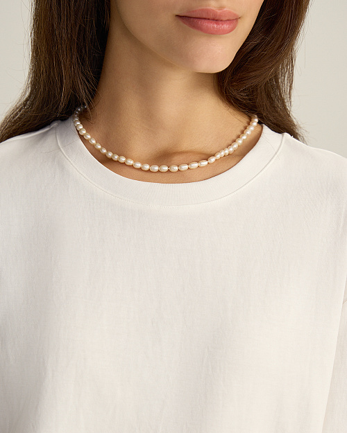 Лонгслив прямого кроя из плотного хлопка, белый