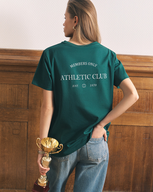 Оверсайз футболка Unisex, с принтом и вышивкой, из 100% хлопка, зеленый