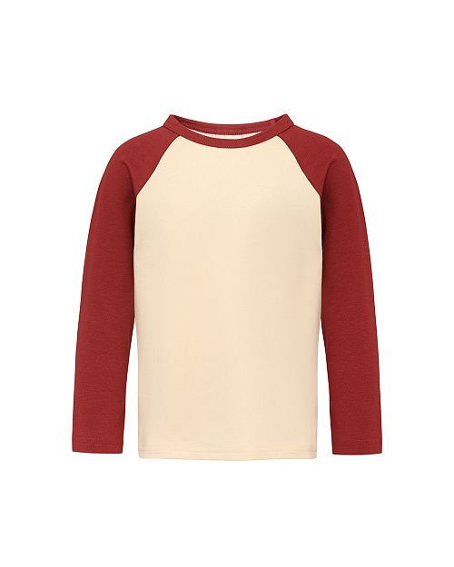 Детский хлопковый лонгслив Unisex с контрастными рукавами, светло-бежевый, красный