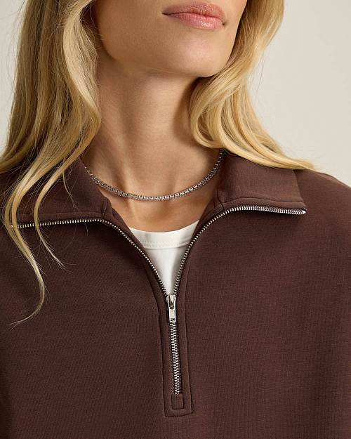 Свитшот с воротом на молнии, коричневый шоколадный
