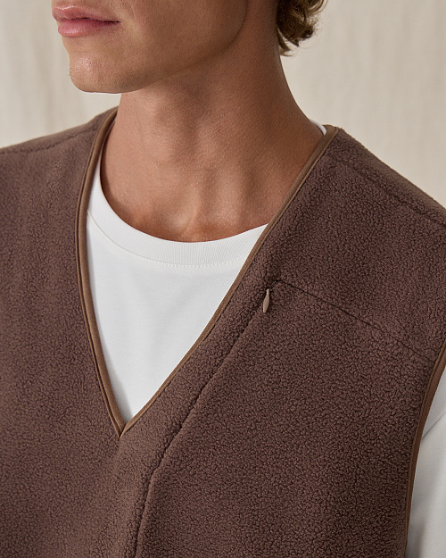 Мужской жилет из флиса шерпа, коричневый