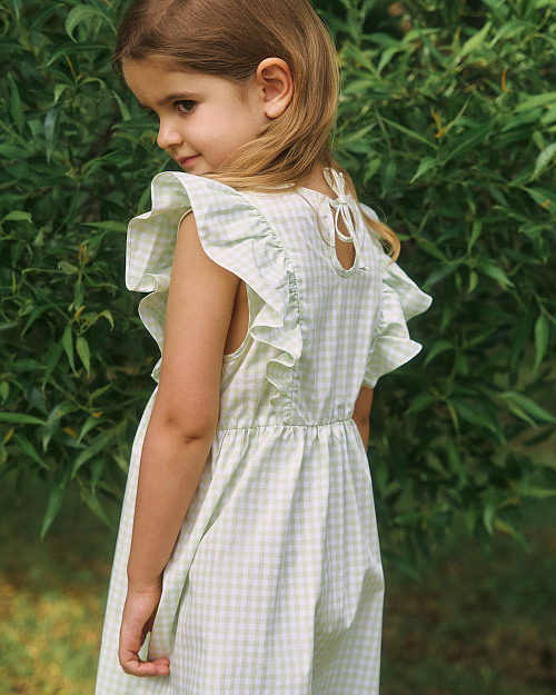 Детское хлопковое платье в клетку, зеленый