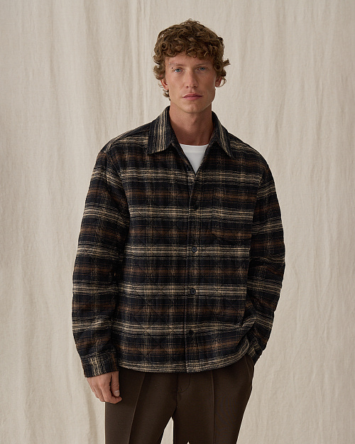 Мужская утепленная стеганая рубашка, коричневый