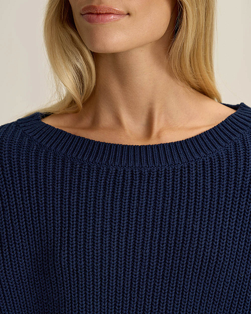 Хлопковый джемпер крупной вязки, темно-синий