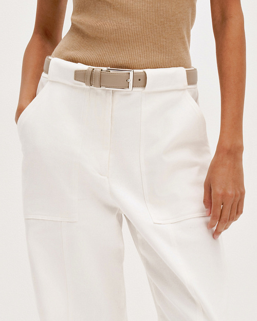 Ремень из натуральной кожи, бежевый