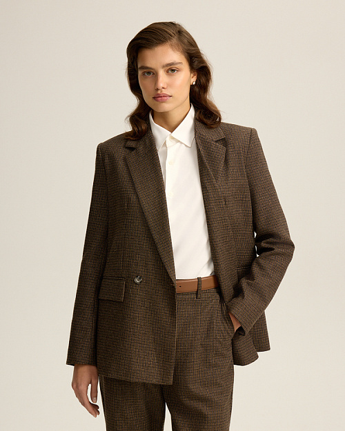 Твидовый жакет прямого кроя, коричневый