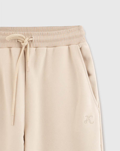 Широкие хлопковые брюки из футера, сливочный