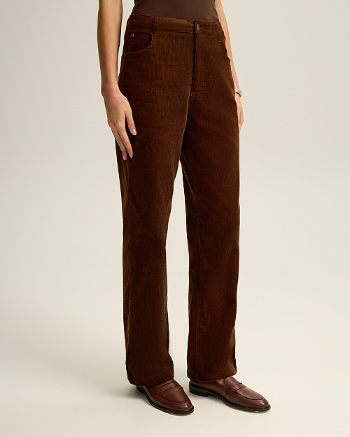 Прямые брюки из хлопкового вельвета, коричневый