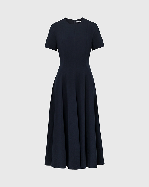 Приталенное платье из лиоцелла и района, темно-синий