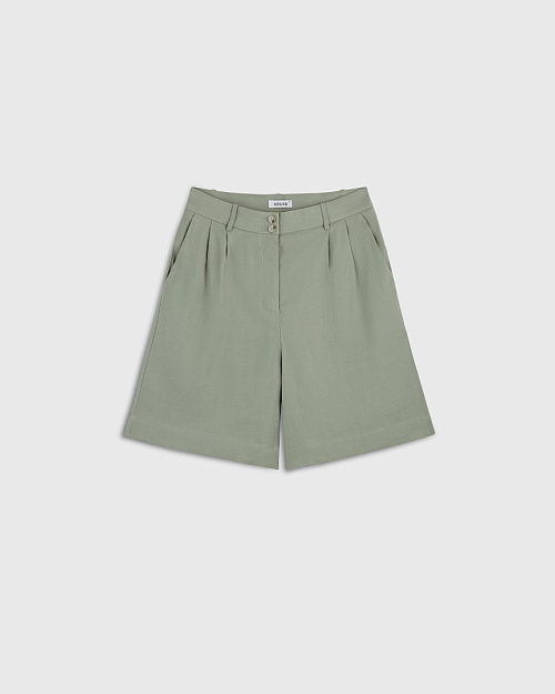 Шорты бермуды изо льна и района, зеленый оливковый