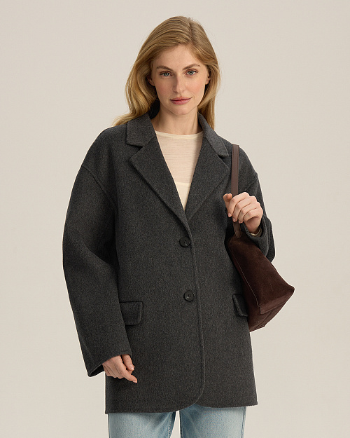 Шерстяной жакет из пальтовой ткани, серый