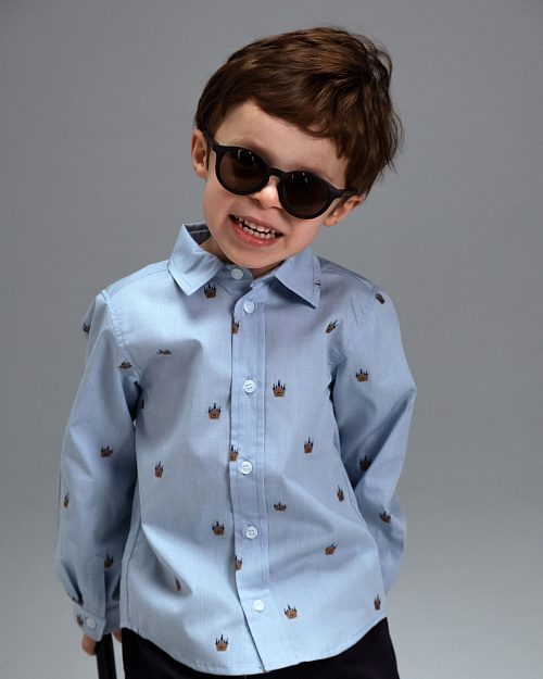 Детская рубашка Unisex из хлопка с вышивкой, голубой