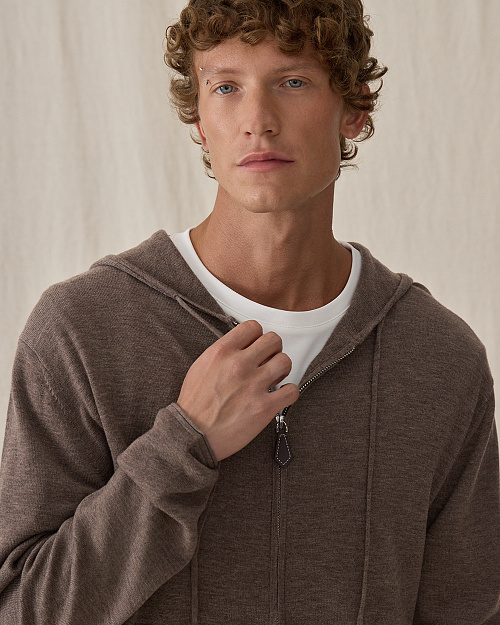 Вязаный худи на молнии Unisex, из шерсти мериноса, коричневый