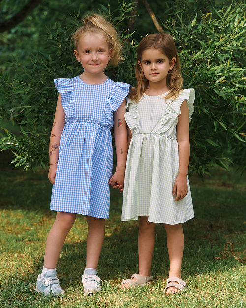 Детское хлопковое платье в клетку, зеленый