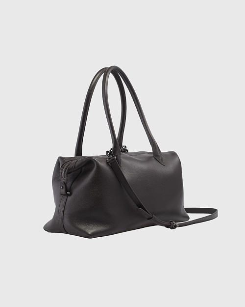 Объемная сумка из натуральной кожи, коричневый шоколадный