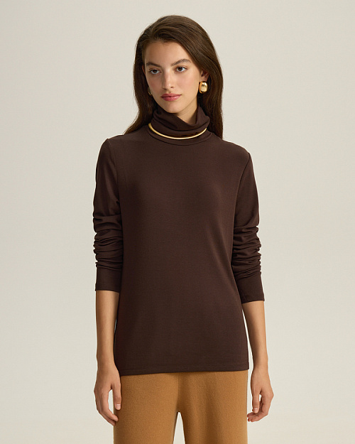 Водолазка из модала с шерстью, коричневый