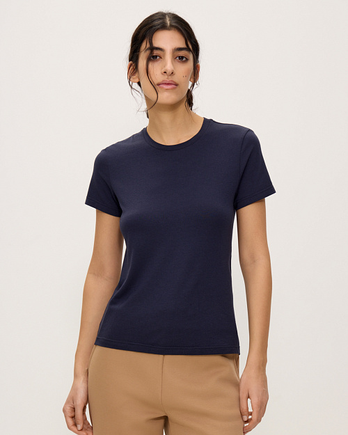 Приталенная футболка из хлопка и модала, синий