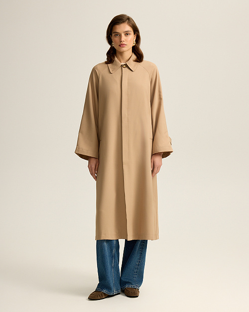 Пыльник с воротником трансформером, бежевый