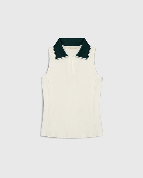 Майка с контрастным воротником поло, белый